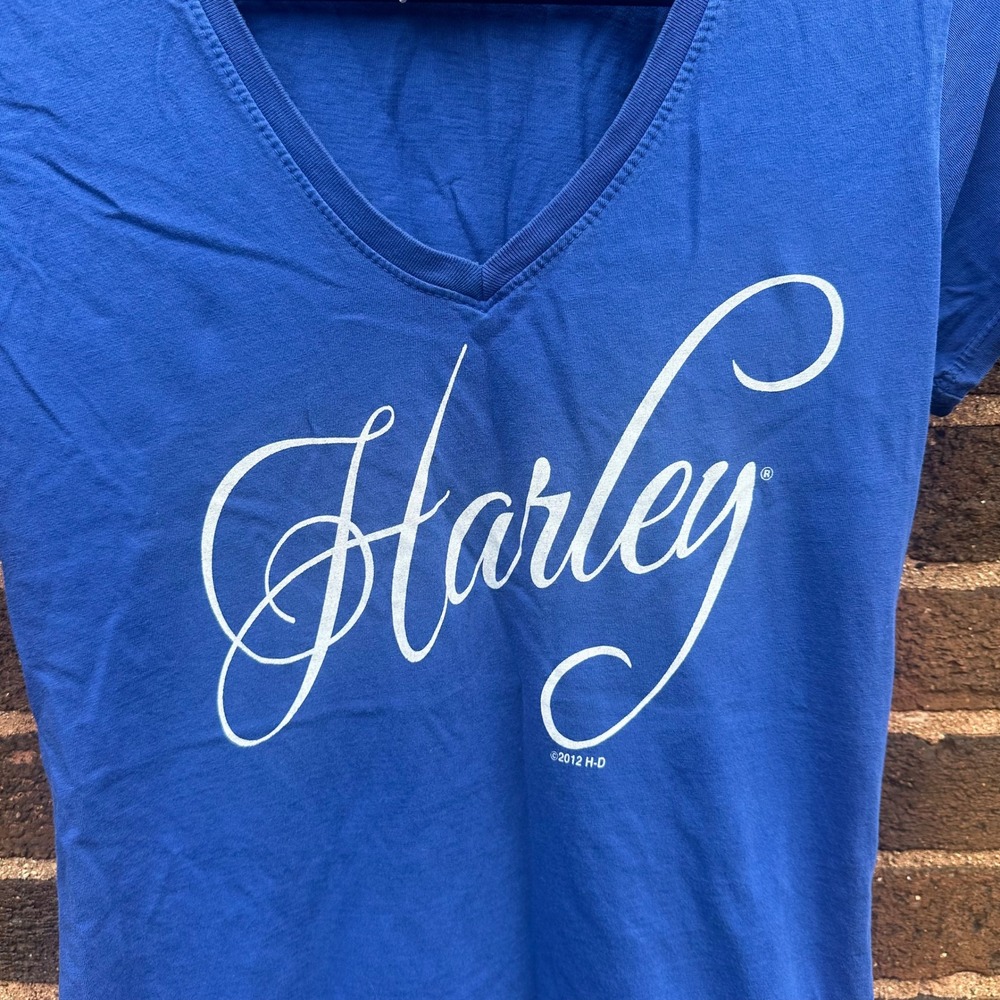 Harley-Davidson Women's Medium Blue V-Neck T-Shirt Barb's Philadelphia PA - Picture 3 of 7